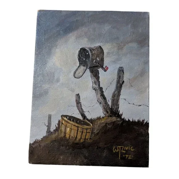 W.T. Zivic 1972 Original Oil Painting Mailbox Animal Design Moody Country Signed - Picture 6 of 10